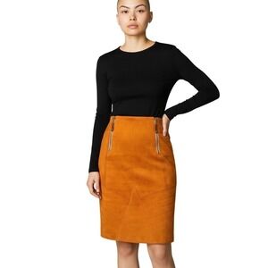 Sportalm Pencil Skirt Raelyn Faux Suede Double Front Zipper Moto Ochre Orange  6